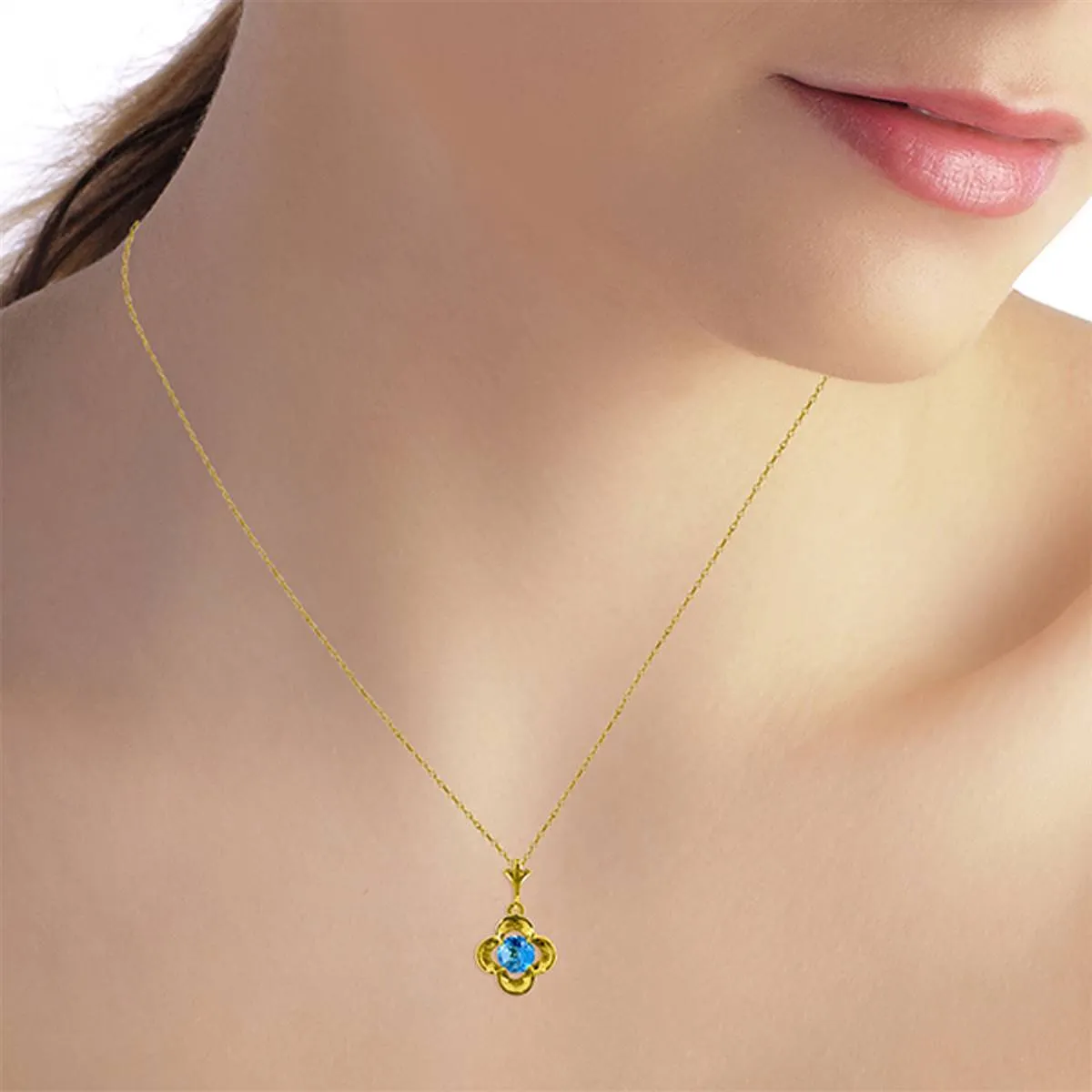 0.55 Carat 14K Solid Yellow Gold Ladies Who Lunch Blue Topaz Necklace