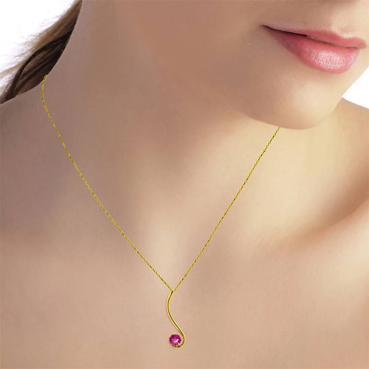 0.55 Carat 14K Solid Yellow Gold Pink Anemones Pink Topaz Necklace