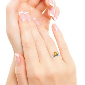 0.76 Carat 14K Solid White Gold Long To Stay Citrine Diamond Ring