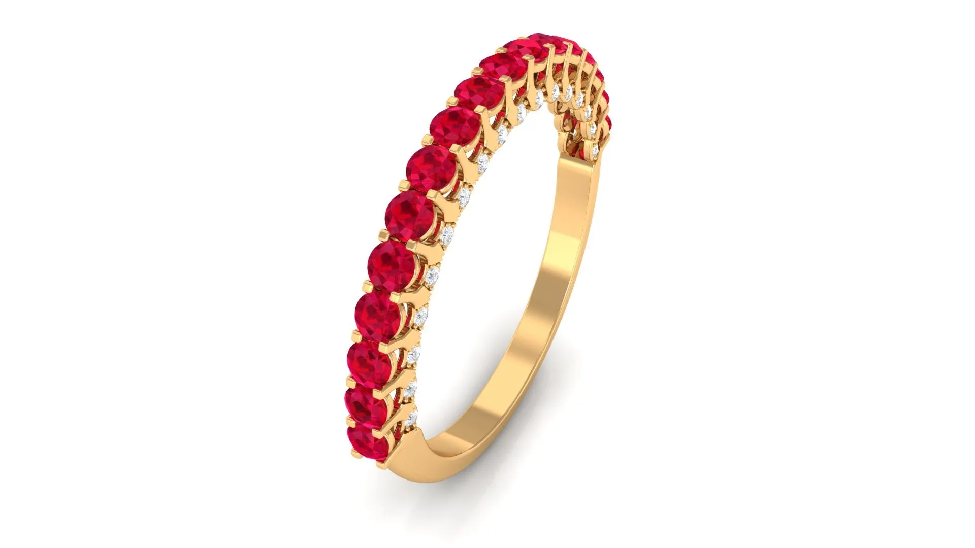 1 CT Round Shape Lab Grown Ruby and Diamond Semi Eternity Ring