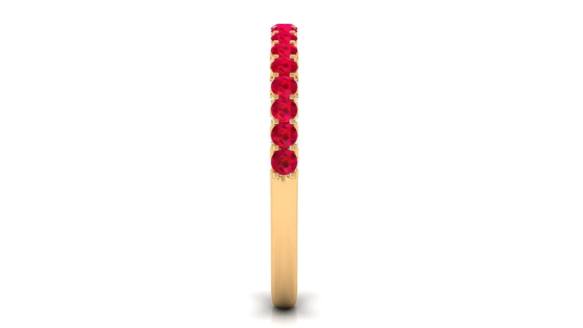 1 CT Round Shape Lab Grown Ruby and Diamond Semi Eternity Ring