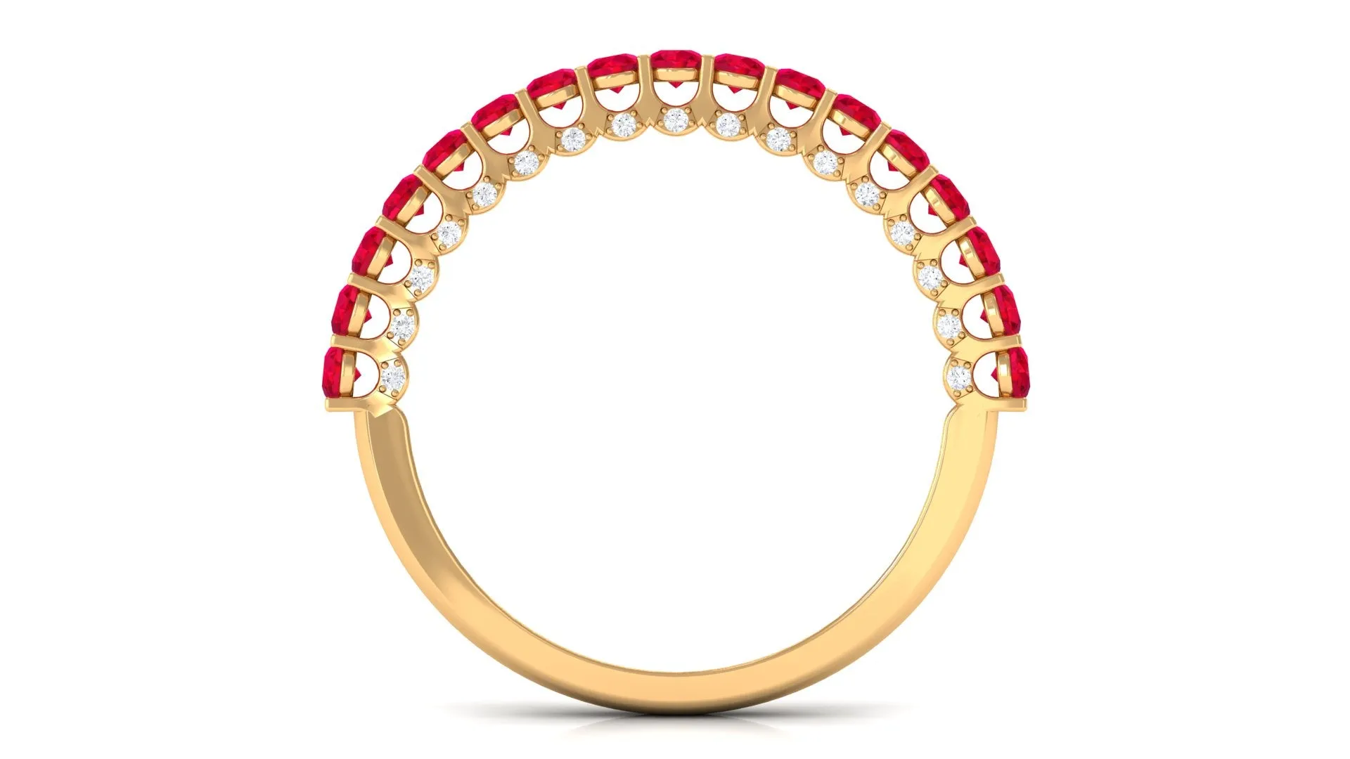 1 CT Round Shape Lab Grown Ruby and Diamond Semi Eternity Ring