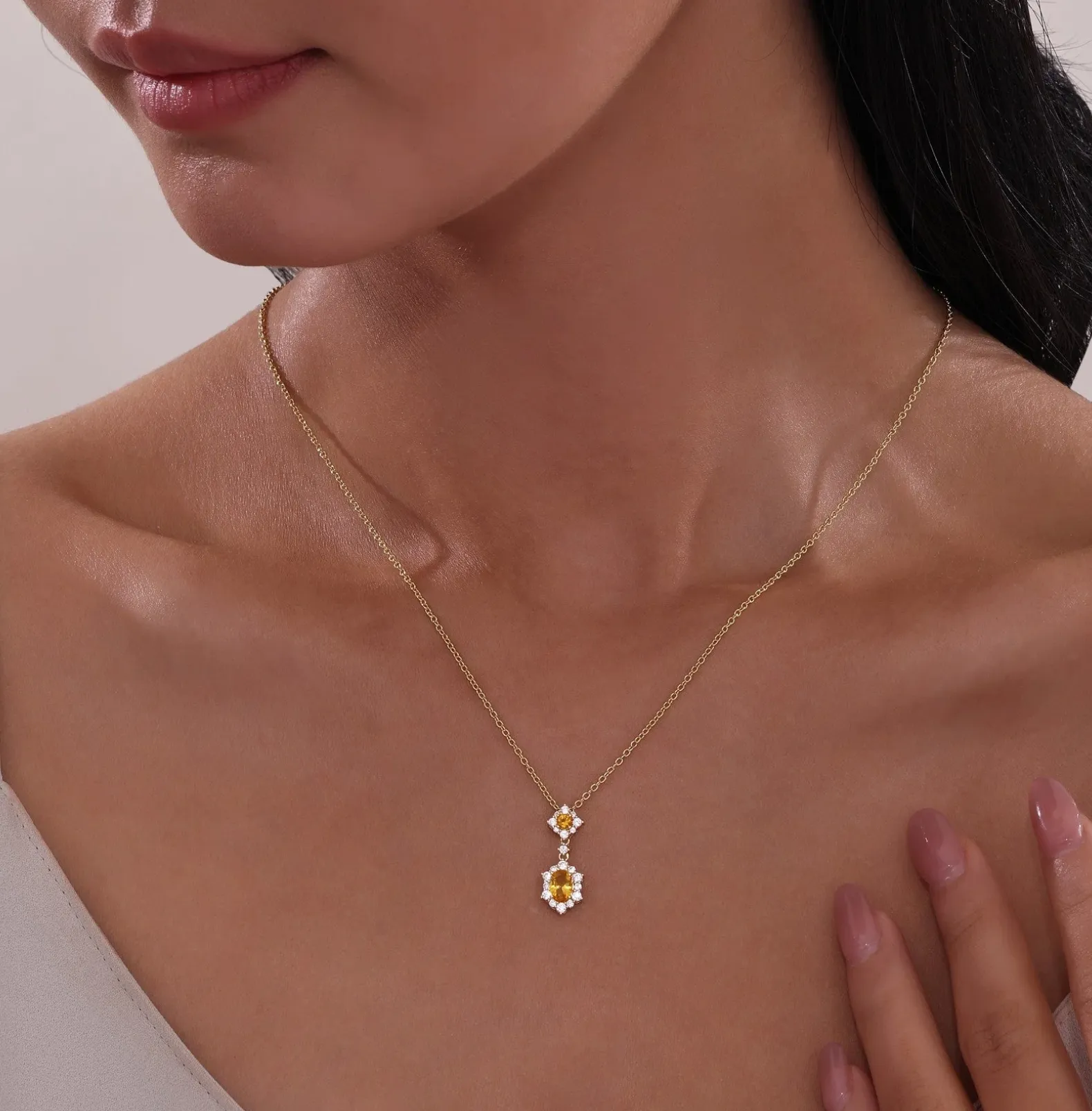 1.02 CTW Citrine Oval Halo STUDS Necklace