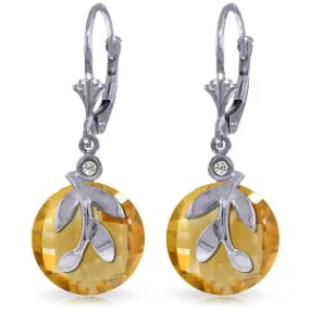 10.63 Carat 14K Solid White Gold Leverback Earrings Citrine Diamond