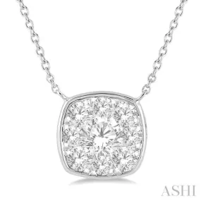 1/2 Ctw Cushion Shape Lovebright Diamond Necklace in 14K White Gold
