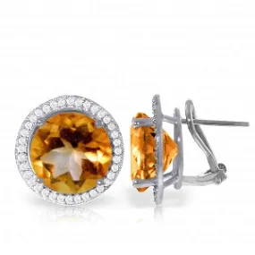 12.4 Carat 14K Solid White Gold French Clips Earrings Diamond Citrine