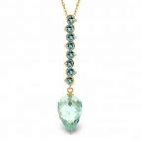 12.8 Carat 14K Solid Yellow Gold Necklace Pointy Briolette Drop Blue Topaz
