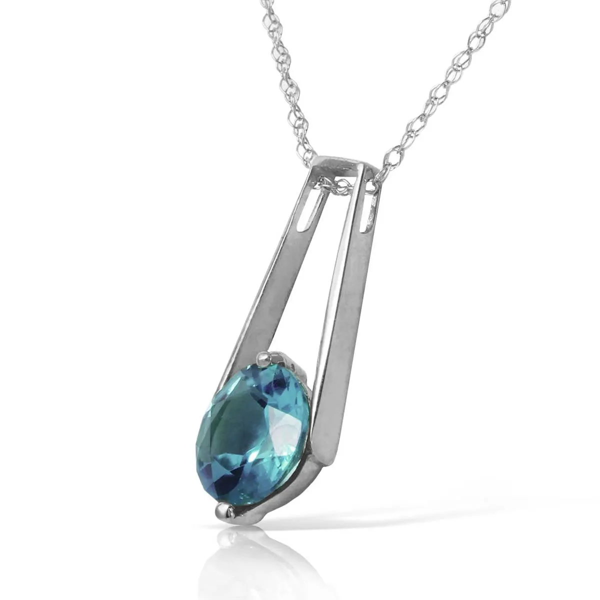 1.45 Carat 14K Solid White Gold Make Your Day Blue Topaz Necklace