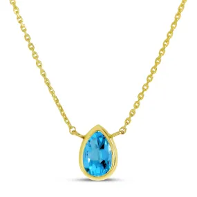 14K Gold Pear Blue Topaz Birthstone Necklace