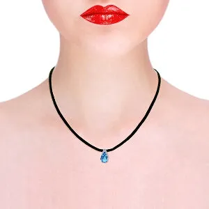14K Solid Rose Gold & Leather Blue Topaz Necklace