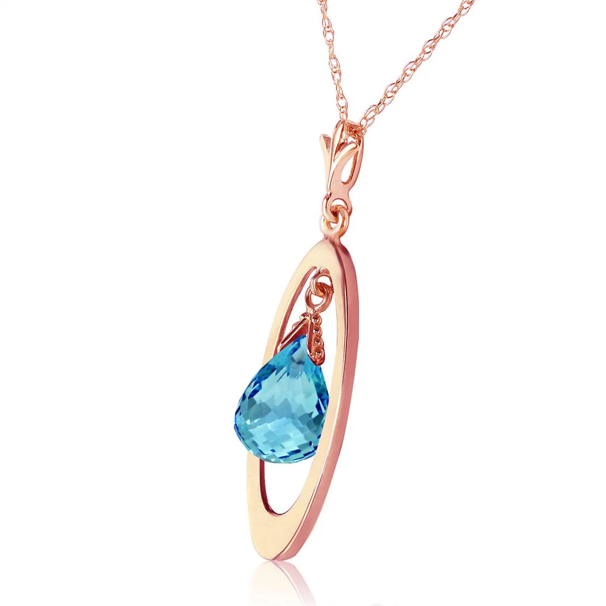 14K Solid Rose Gold Briolette Blue Topaz Necklace Certified Genuine New