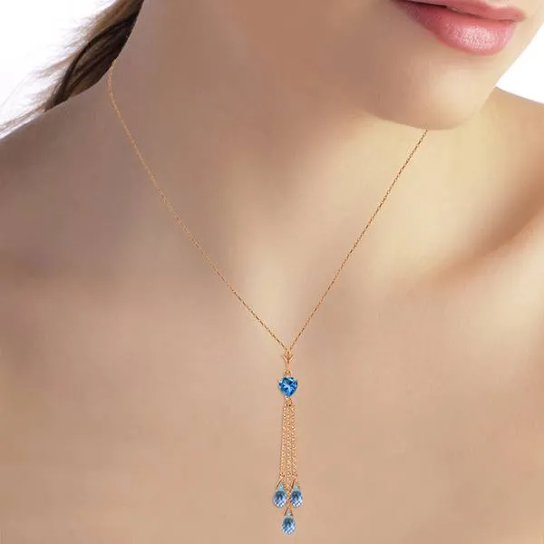14K Solid Rose Gold Briolette Blue Topaz Necklace Gemstone Series Classic