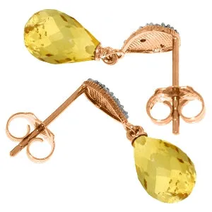 14K Solid Rose Gold Diamond & Citrine Jewelry Earrings