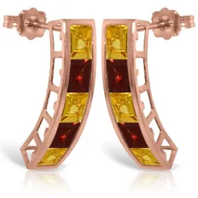 14K Solid Rose Gold Earrings w/ Natural Citrines & Garnets