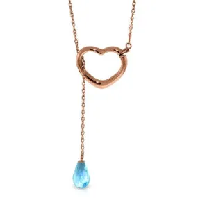 14K Solid Rose Gold Heart Necklace w/ Drop Briolette Natural Blue Topaz