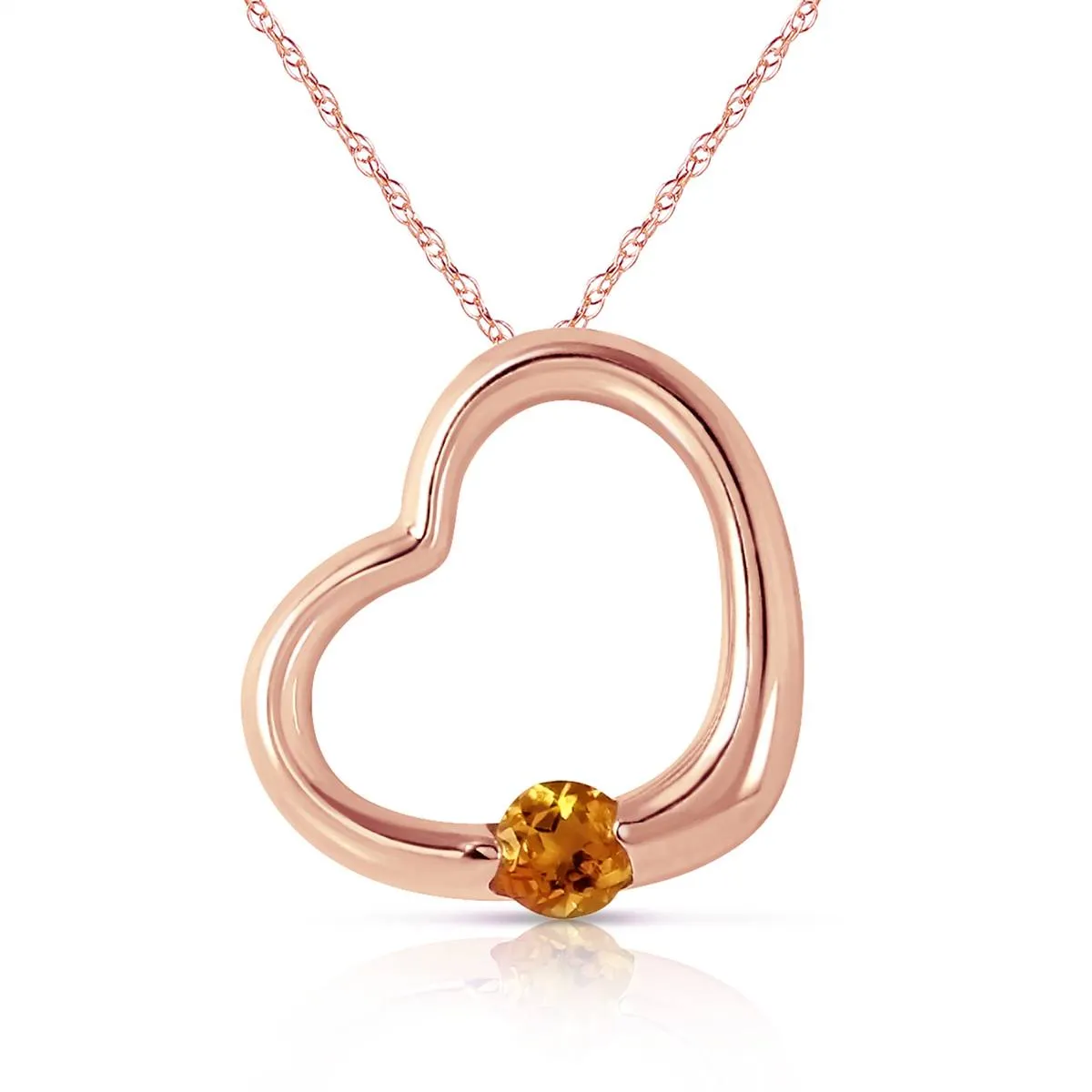 14K Solid Rose Gold Heart Necklace w/ Natural Citrine