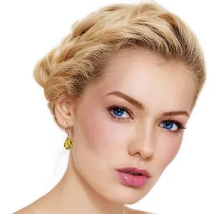 14K Solid Rose Gold Leverback Earrings Checkerboard Cut Citrines