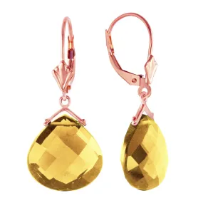 14K Solid Rose Gold Leverback Earrings Checkerboard Cut Citrines