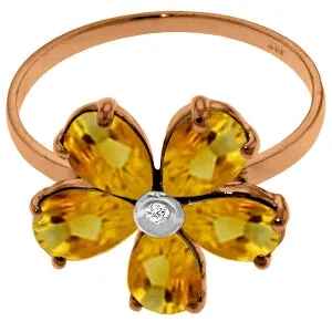 14K Solid Rose Gold Ring w/ Natural Diamond & Citrines