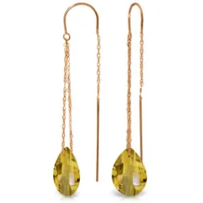14K Solid Rose Gold Threaded Dangles Earrings Citrine Gemstone