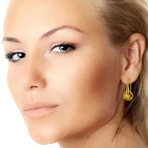 14K Solid Yellow Gold Fish Hook Earrings w/ Citrines