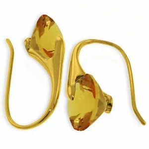 14K Solid Yellow Gold Fish Hook Earrings w/ Citrines