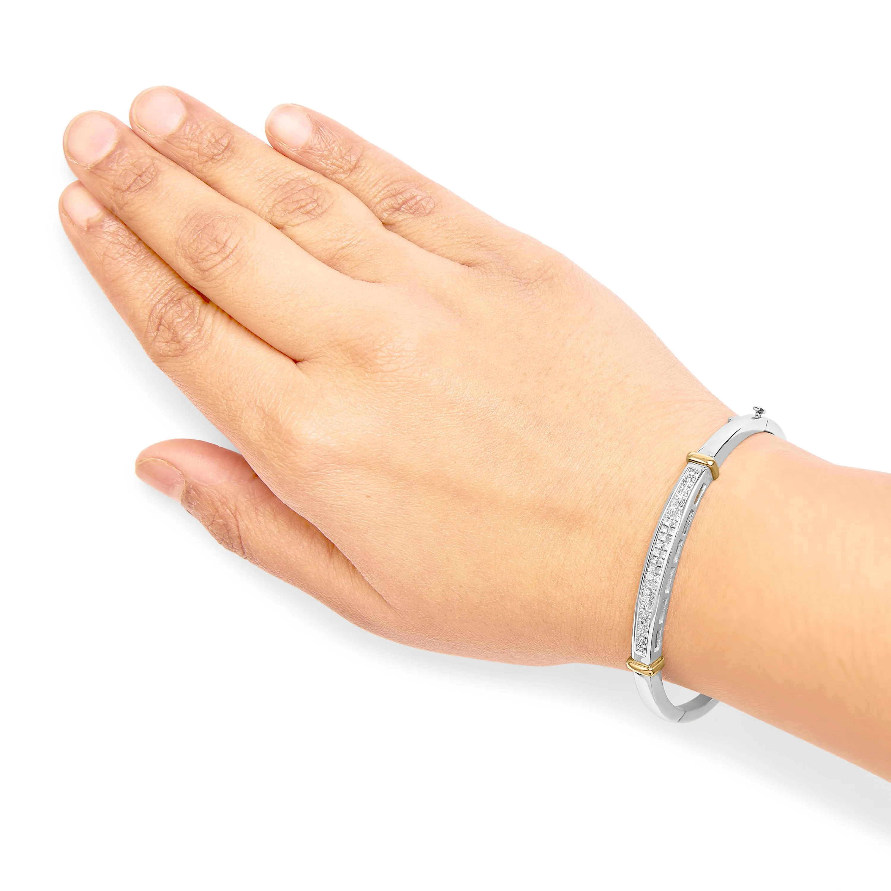 14K Two-Toned Gold Princess Cut Diamond Fashion Bangle