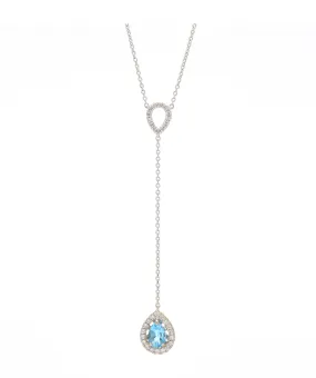 14K White Gold Swiss Blue Topaz and Diamond Drop Pendant