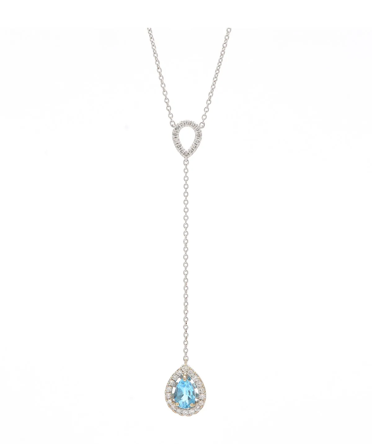 14K White Gold Swiss Blue Topaz and Diamond Drop Pendant