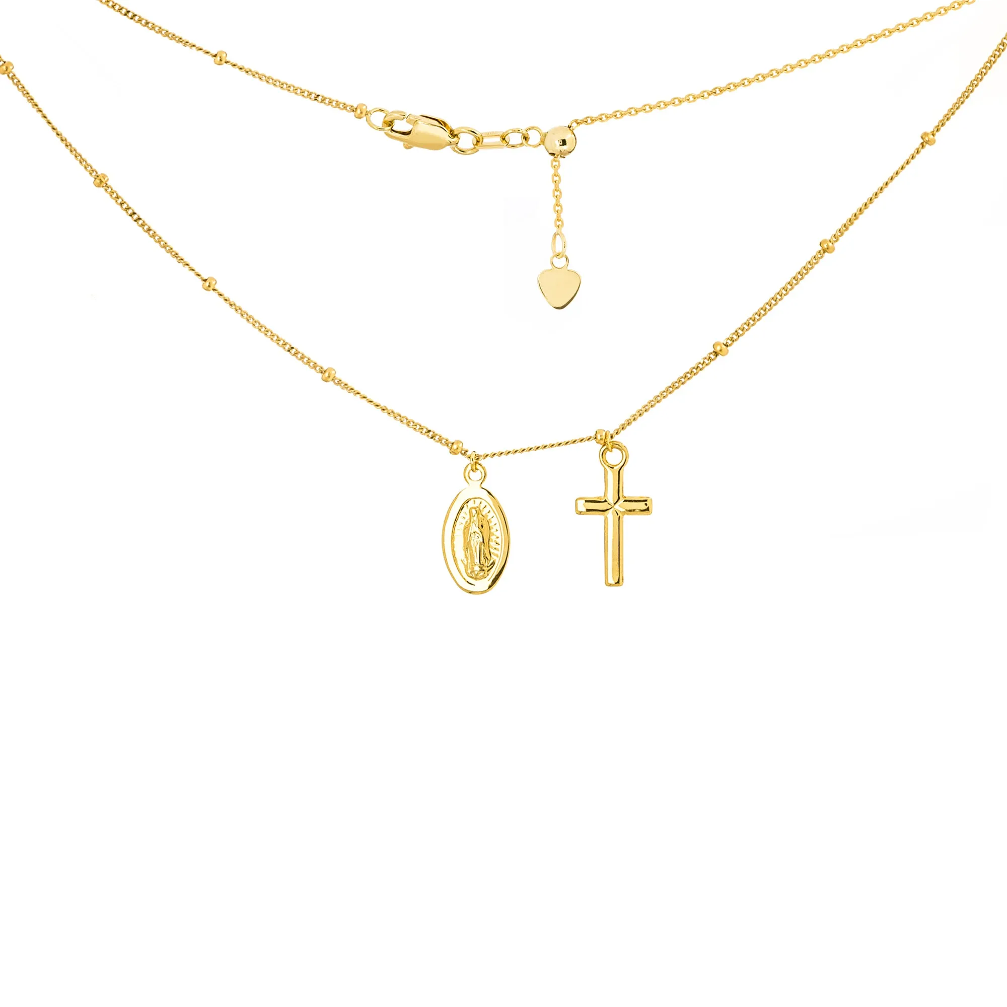 14K Yellow Gold Choker with Dangling Virgin Mary   Cross