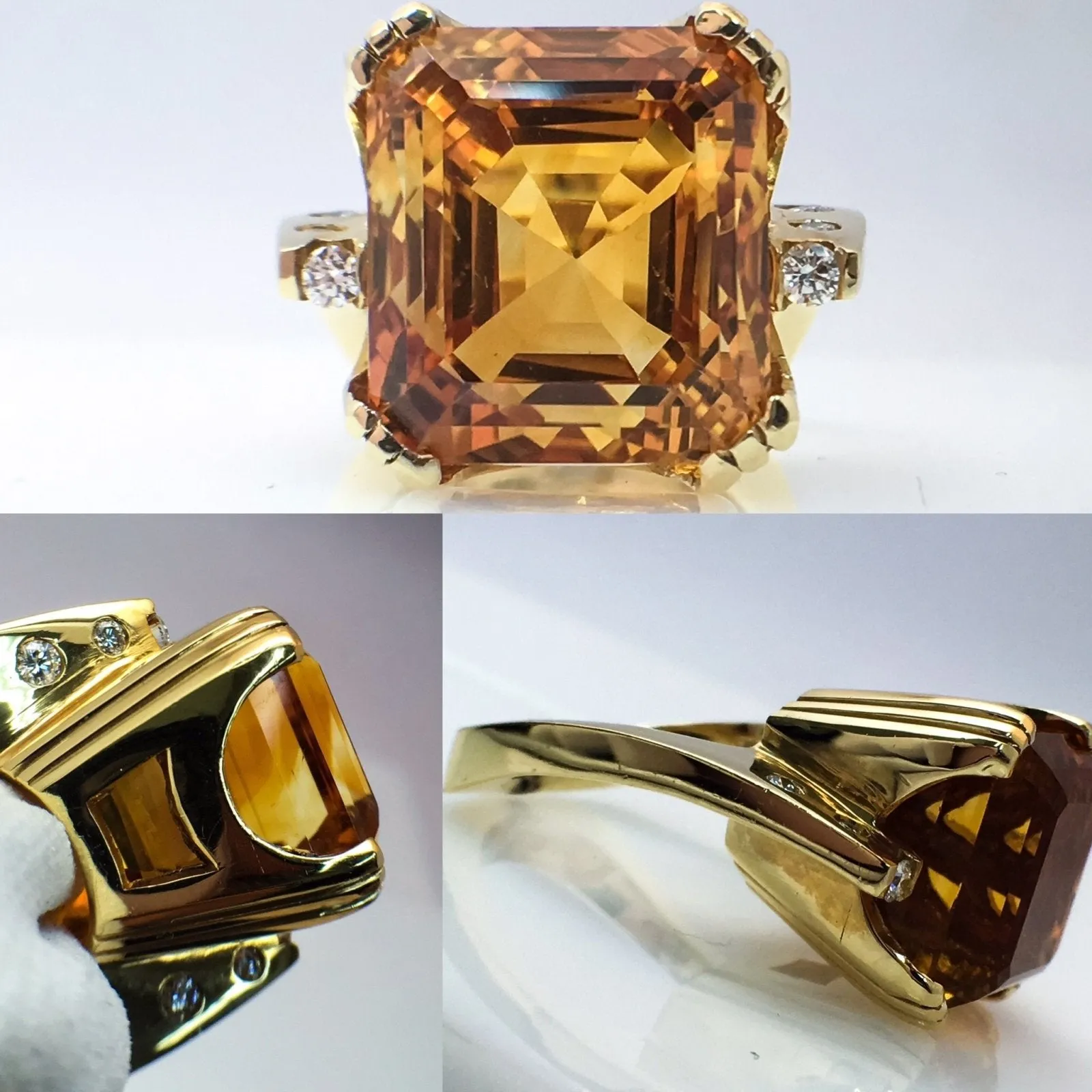 14K Yellow Gold Curved Fashion Ring with Citrine Center Stone