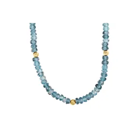 14K Yellow Gold London Blue Topaz and Gold Bead Necklace