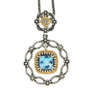 14Kt/Silver Blue Topaz and Diamond Necklace (141P1110477BTDM)