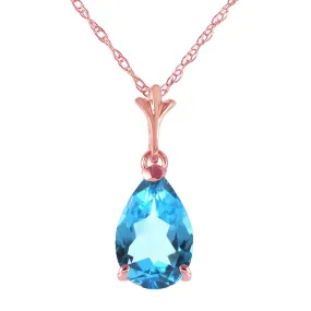 1.5 Carat 14K Solid Rose Gold Pear Blue Topaz Necklace