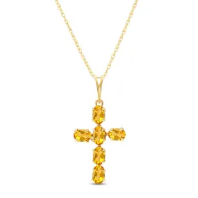 1.5 Carat 14K Solid Yellow Gold Cross Necklace Natural Citrine