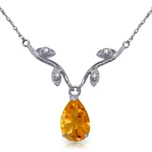 1.52 Carat 14K Solid White Gold Soul Of Wit Citrine Diamond Necklace