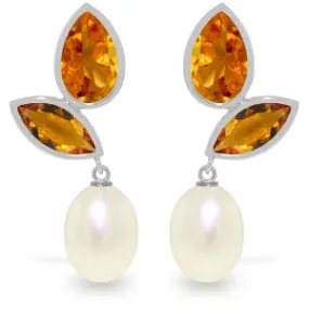 16 Carat 14K Solid White Gold Chandelier Earrings Pearl Citrine
