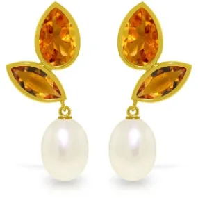 16 Carat 14K Solid Yellow Gold Chandelier Earrings Pearl Citrine