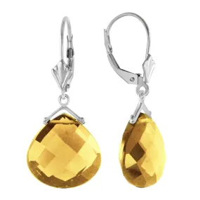 17 Carat 14K Solid White Gold Leverback Earrings Checkerboard Cut Citrine