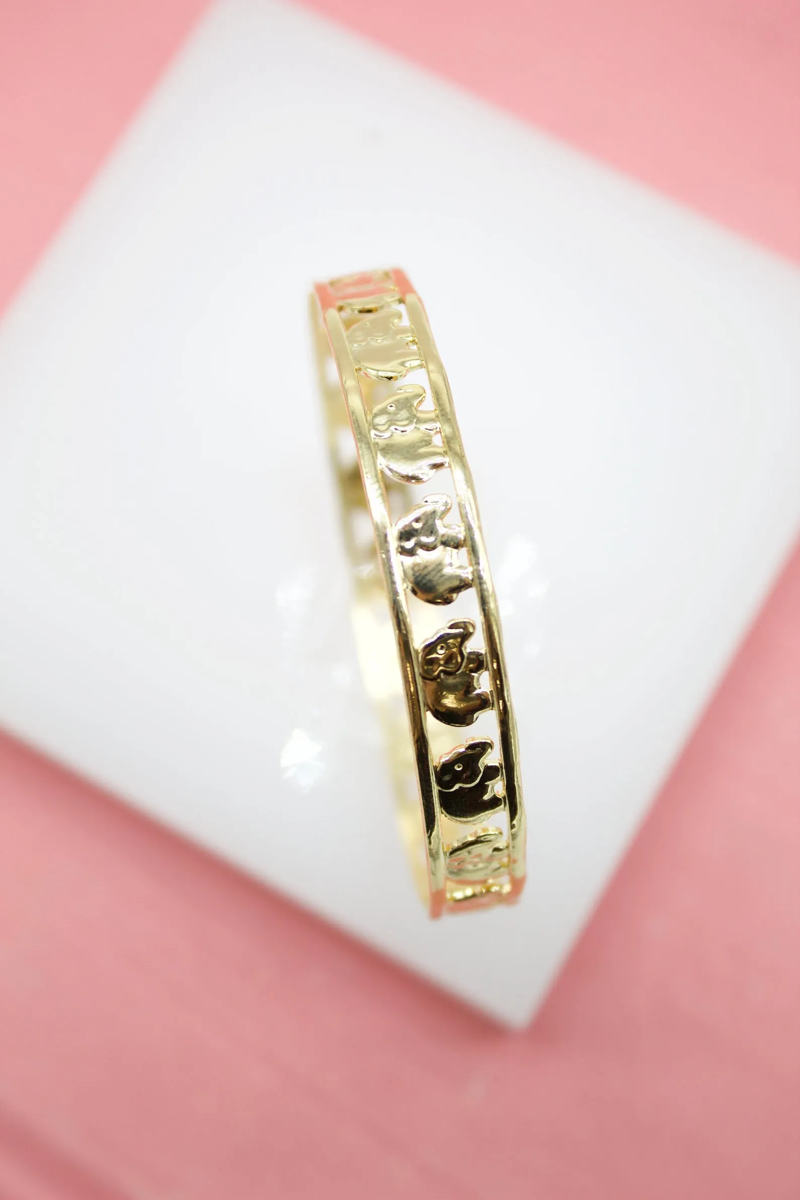 18K Gold Filled Elephant Bangle Bracelet (B12)