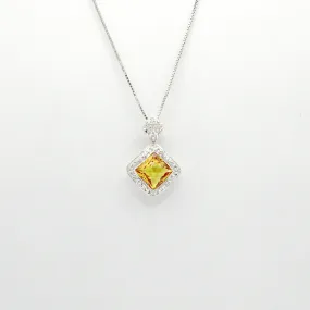 18K White Gold Citrine and Diamond Pendant and 16'' Necklace 14K White