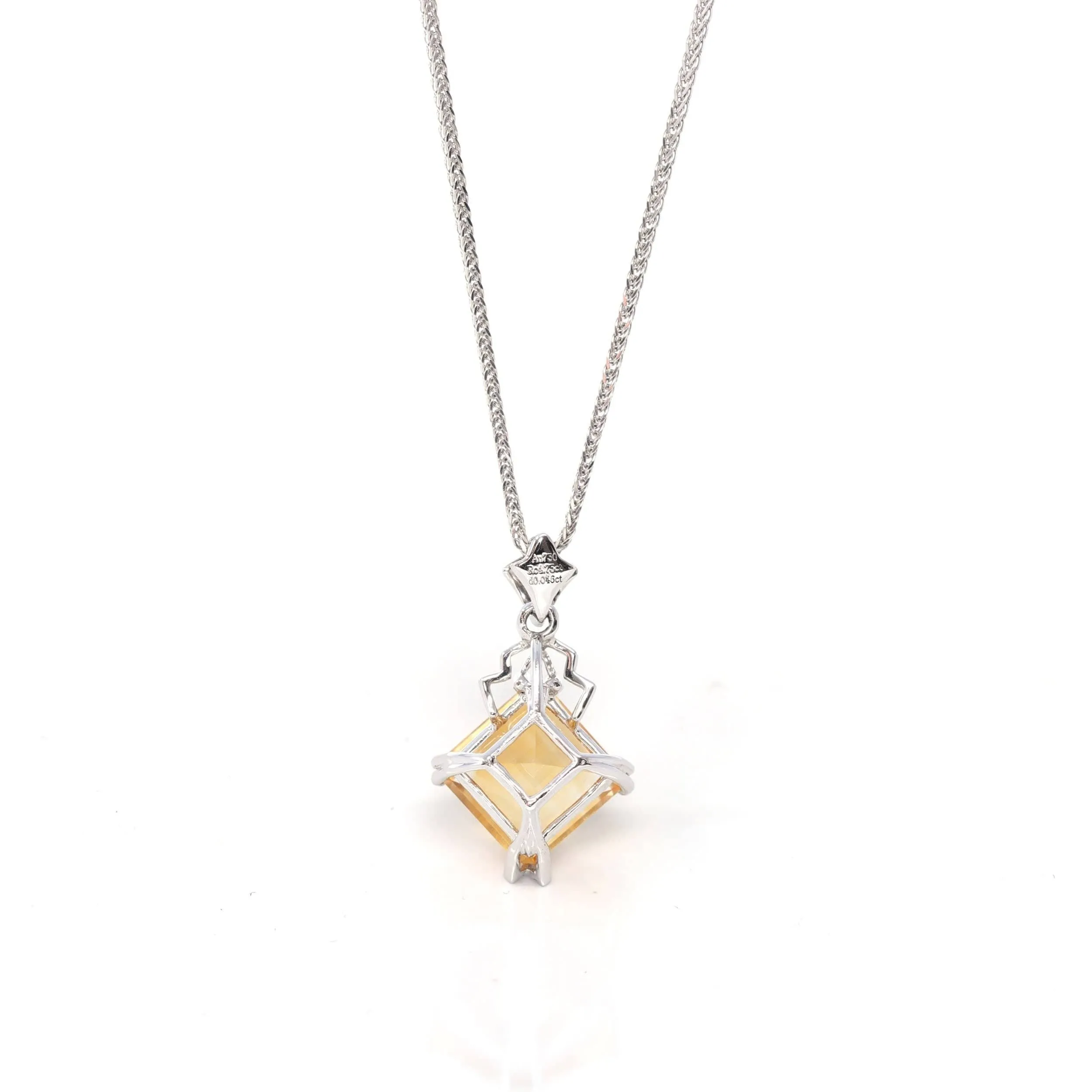 18k White Gold Princess Cut AA Citrine Necklace With Diamonds