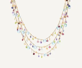 18K Yellow Gold 3-Strand Gemstone Necklace, Topaz Accents