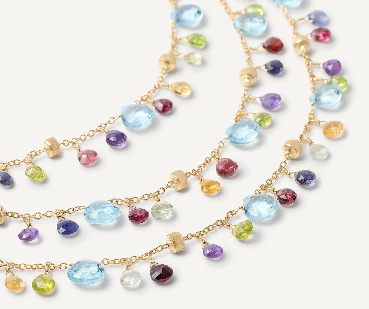 18K Yellow Gold 3-Strand Gemstone Necklace, Topaz Accents