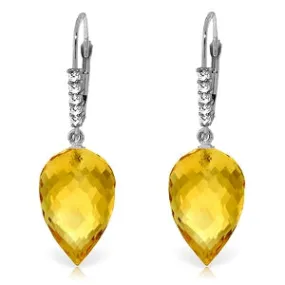 19.15 Carat 14K Solid White Gold Drop Briolette Citrine Diamond Earrings