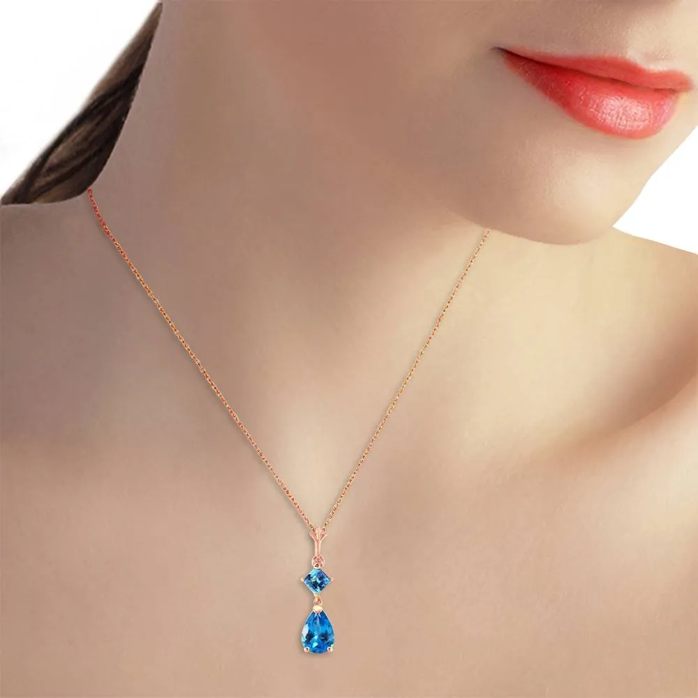 2 Carat 14K Solid Rose Gold Laughter Blue Topaz Necklace