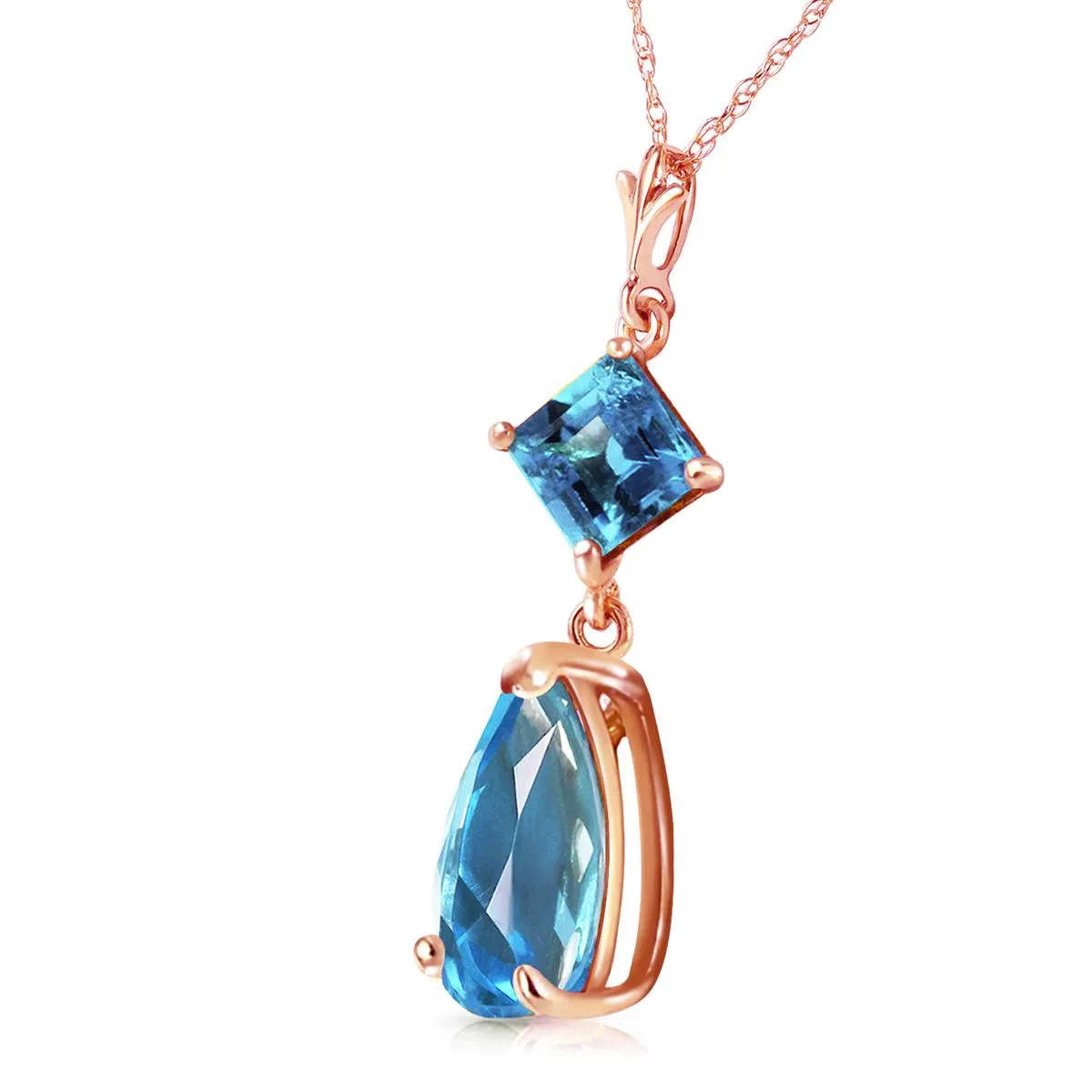 2 Carat 14K Solid Rose Gold Laughter Blue Topaz Necklace