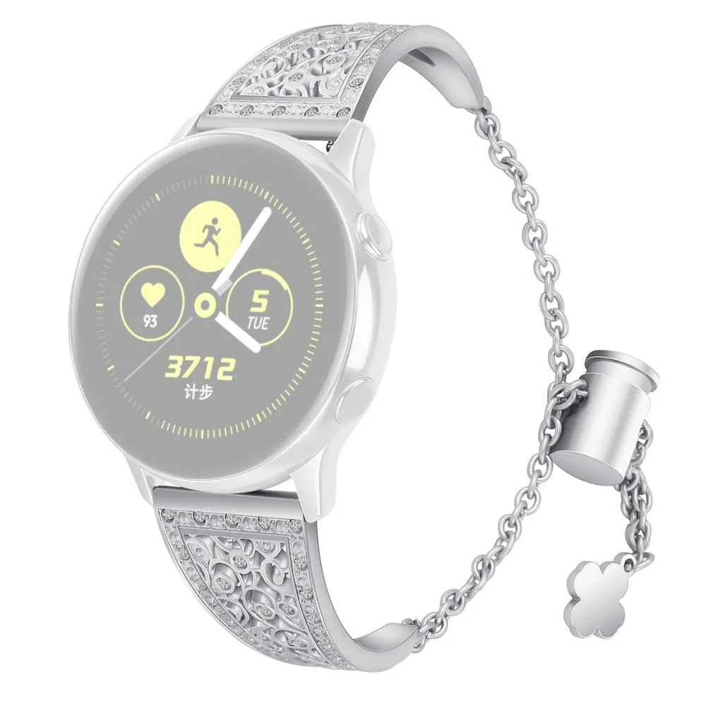 20mm Universal floral zine alloy rhinestone watch strap - Silver