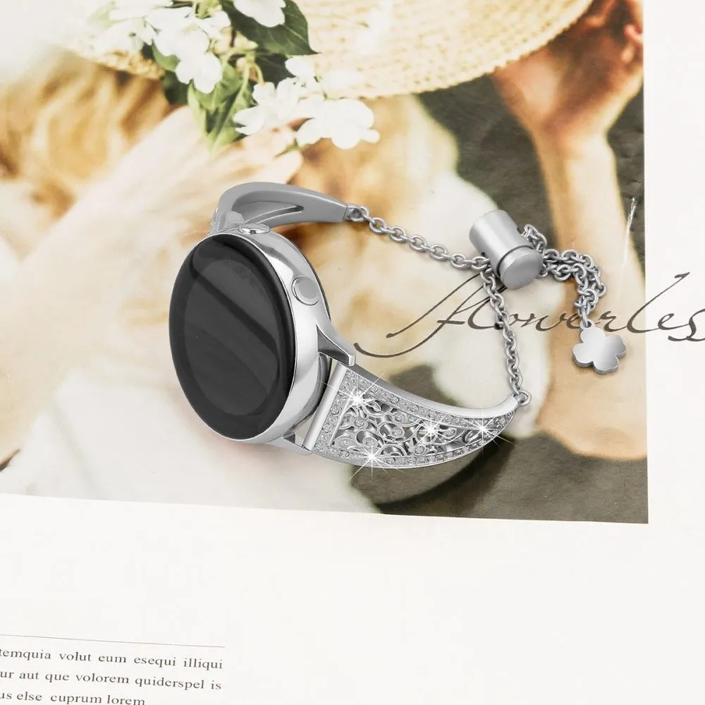 20mm Universal floral zine alloy rhinestone watch strap - Silver