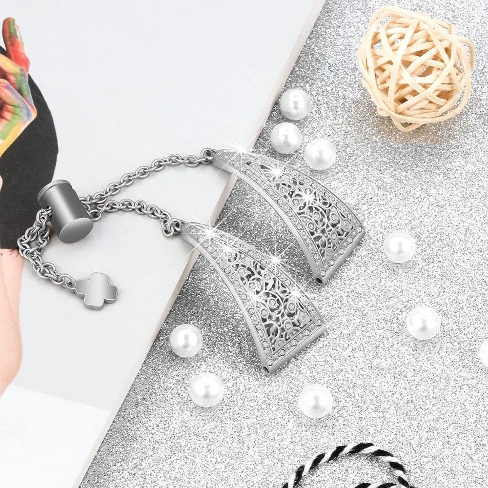 20mm Universal floral zine alloy rhinestone watch strap - Silver